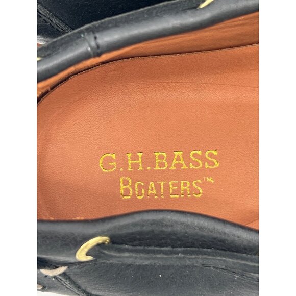 G.H. Bass Mens Black Bgaters Boat Shoes Size 9 Leather Upper With White Outsole - Picture 7 of 10